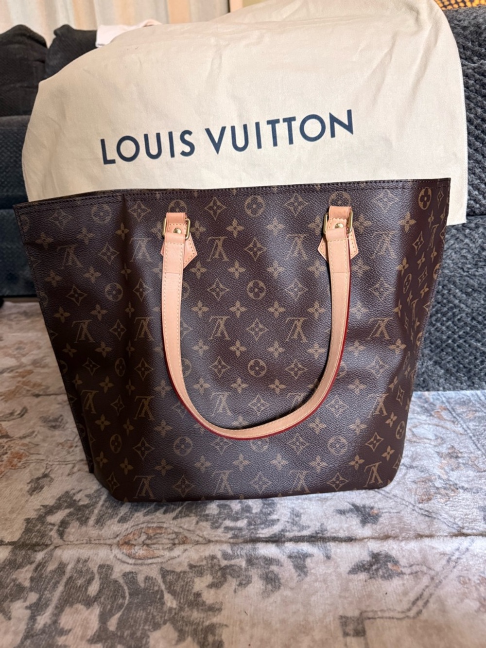AUTHENTIC Louis Vuitton Monogram Canvas Tote with Natural Leather Trim - Picture 2 of 12